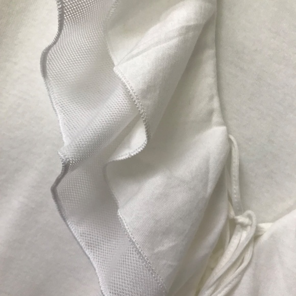 Chaps Ralph Lauren Ruffle V Neck 3/4 Sleeve Shirt US M White NWOT - Picture 3 of 5
